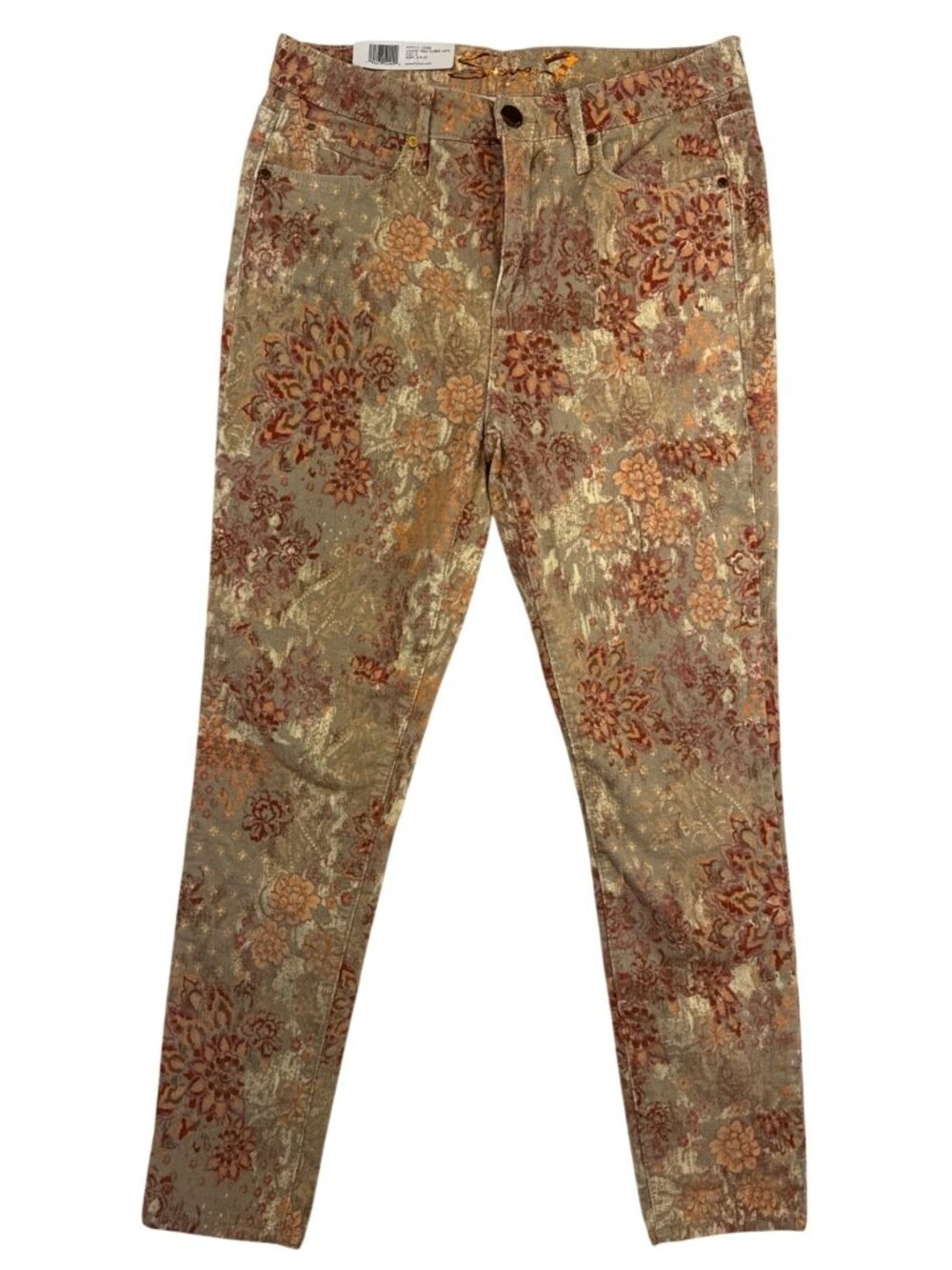 NWT Seven7 Corduroy Ultra High Rise Skinny Pants Women's 12 Floral Latte Neutral